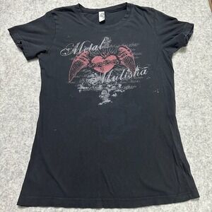 Metal Mulisha Womens Graphic T Shirt Heart Wings Skull Size L Grunge Streetwear